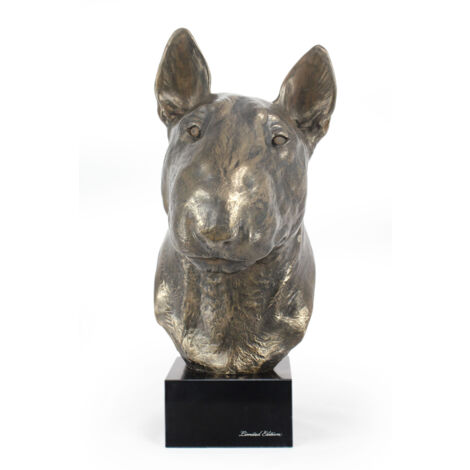 Bull Terrier - busto di cane, grande statuetta, testa di cane su base di pietra, decorazione per ufficio di Art-Dog