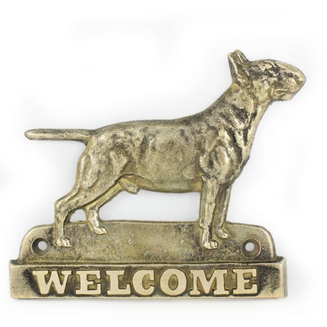 Bull Terrier - Türschild mit Hund, Willkommensschild aus Messing, einzigartiges Schild mit der Aufschrift Welcome von Art-Dog