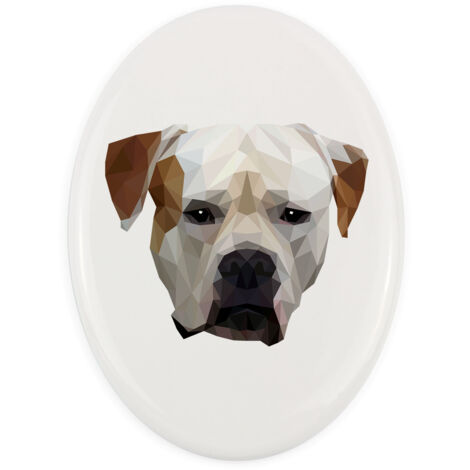 Bulldog americano: plato con foto e inscripción geométrica de Art-Dog