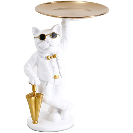 Bulldog Desk Storage Tray Statue Beautiful Handcrafted Resin Bulldog Storage Key Tray for Home Porch White Dogs