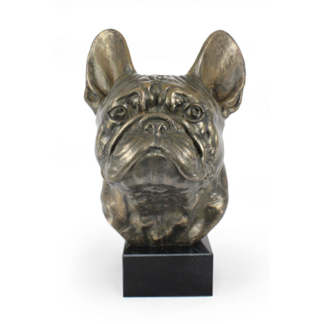 Bulldog francese - busto di cane, grande statuetta, testa di cane su base in pietra, decorazione per ufficio di Art-Dog