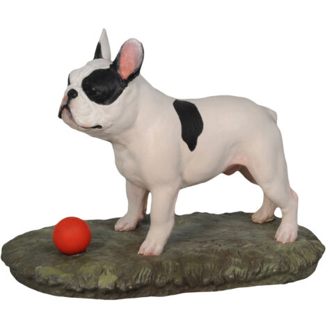 Bulldog francese con palla - statuetta dipinta, figurina, realizzata da un artista, marchio Art-Dog