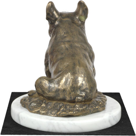Bulldog francese II - statuetta di cane, figurina su marmo bianco, trofeo per una mostra canina del marchio Art-Dog
