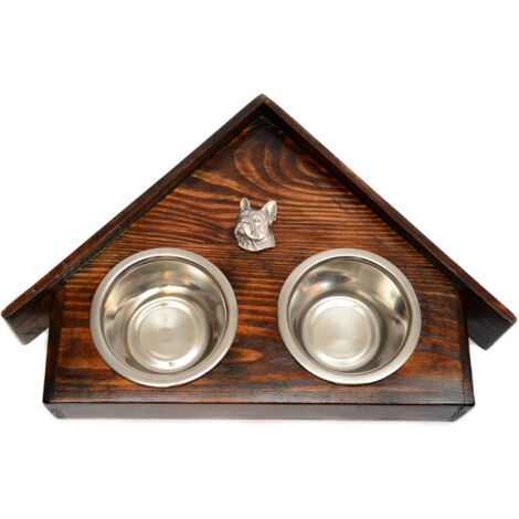 Bulldog francese II - supporto in legno con ciotole per cani, ciotole decorative per cani, un regalo per l'adozione di un cane di Art-Dog