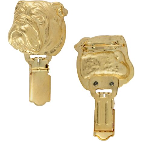 Bulldog inglese, Bulldog - spilla con clip, porta numero di partenza placcato in oro, elegante distintivo per una mostra canina di Art-Dog