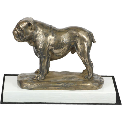 Bulldog inglese, Bulldog - statuetta di cane, figurina su base bianca, trofeo per una mostra canina di Art-Dog