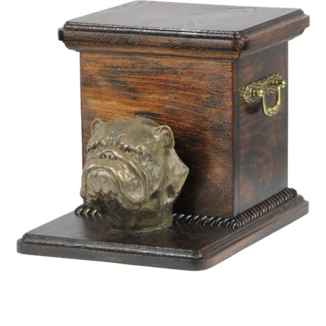 Bulldog inglese, Bulldog - un'urna per le ceneri del cane con una statuetta, un'urna elegante per un cane, un'urna unica con un busto di un cane di Art-Dog