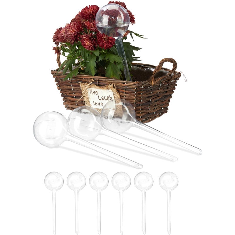 Bulle d'arrosage pour vos plantes et fleurs, lot de 10, plastique, 250 ml, h x d : 28 x 8 cm, transparent - Relaxdays