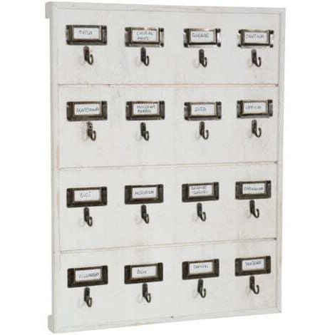 BISCOTTINI Bulletin Board Wall-mounted key holder 16 wooden hooks 37x47 cm Hallway key hanger Office locker container