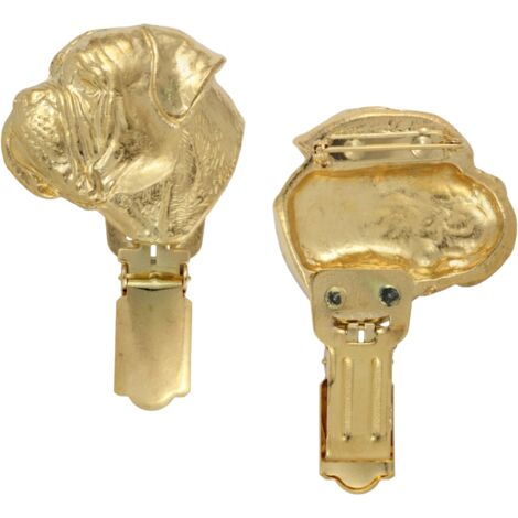 Bullmastiff, Bulmastif - spilla con clip, porta numero di partenza placcato oro, elegante distintivo per esposizioni canine di Art-Dog