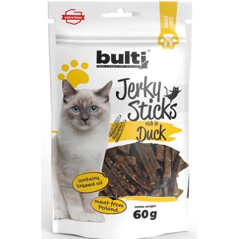 Bulti  Bastoncini di carne secca  Snack per gatti 60 g - Ricchi di anatra 60 g