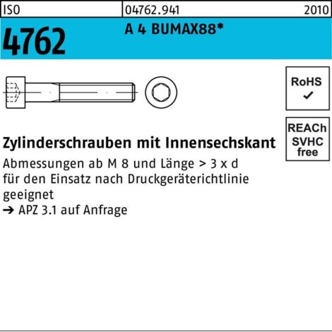 BUMAX DIN 912 Zylinderkopf-Schaftschraube M16x40 Edelstahl A4 88 blank Innensechskant 25 Stk
