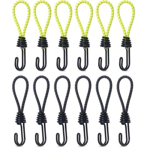 Bungee Cords, Elastic Cord, Heavy Duty Bungee Cord with Hook, Shockproof Metal Hook, Elastic Cord for Camping, Tents, Luggage 12pc