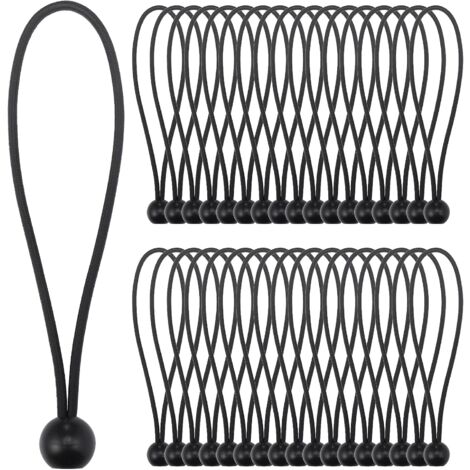 Bungee-Spanner, 35 x schwarzer Bungee-Ballspanner (20 cm), elastisches Seil für Planen, langlebiger, tragbarer elastischer Haken für Banner, Planen, Pavillons, Zelte
