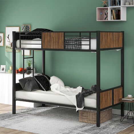 Bunk Bed 2 x 3 FT Bed Frame, High Sleeper Bedstead Modern Metal and MDF for Kids, Teenagers, Adults, 90*190cm