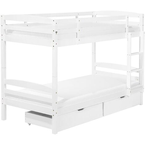 Bunk Bed 3' EU Single 2 Person Kids Bedroom with Drawers White Pine Wood Regat - White