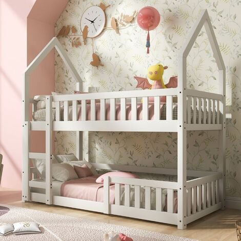 Bunk Bed, Twin Sleeper Bed with Ladder, Solid Wood Frame 3FT Single bed, Gaming Bed, Castle-shaped Bed 90 x 190 cm Children's Bed room Furniture