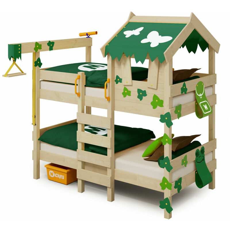 Kid's bed, bunk bed Crazy Ivy - canvas cover loft bed 90 x 200 cm - green/apple green - green/apple green - Wickey