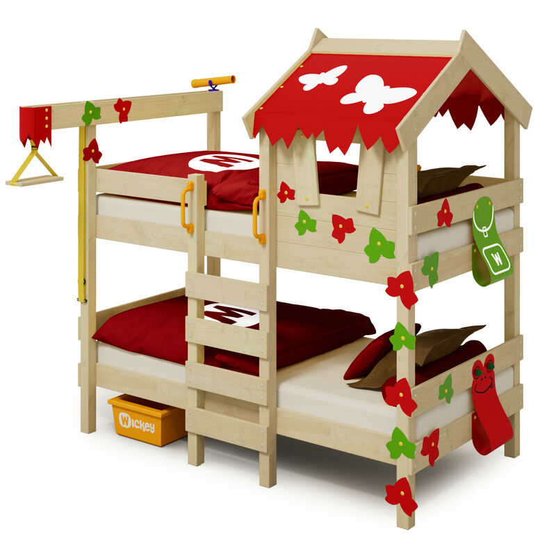Kid's bed, bunk bed Crazy Ivy - canvas cover loft bed 90 x 200 cm - red/apple green - red/apple green - Wickey