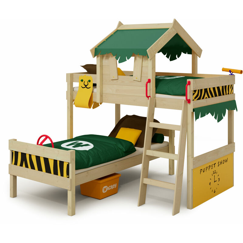 Kid's bed, bunk bed Crazy Jungle - canvas cover loft bed 90 x 200 cm - green/yellow - green/yellow - Wickey