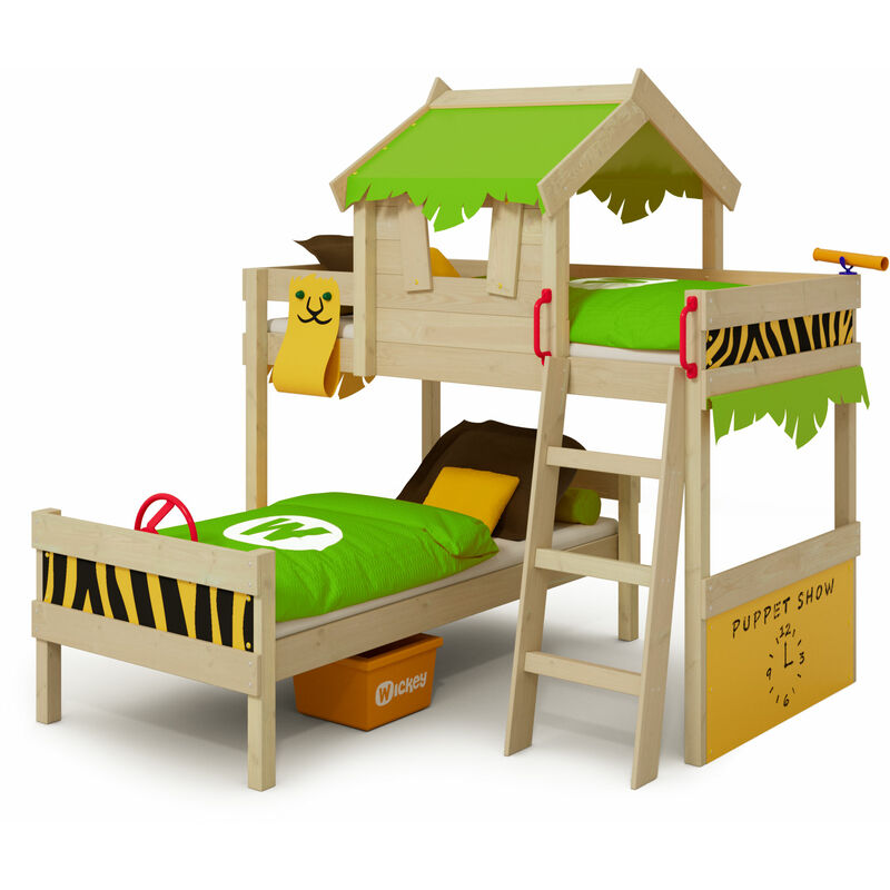 Wickey - Kid´s bed, bunk bed Crazy Jungle - apple green/yellow canvas cover loft bed 90 x 200 cm