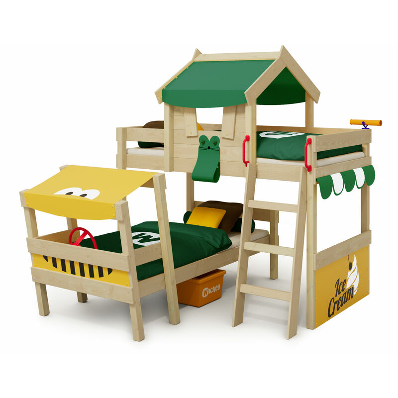 Kid's bed, bunk bed Crazy Trunky - canvas cover loft bed 90 x 200 cm - green/yellow - green/yellow - Wickey