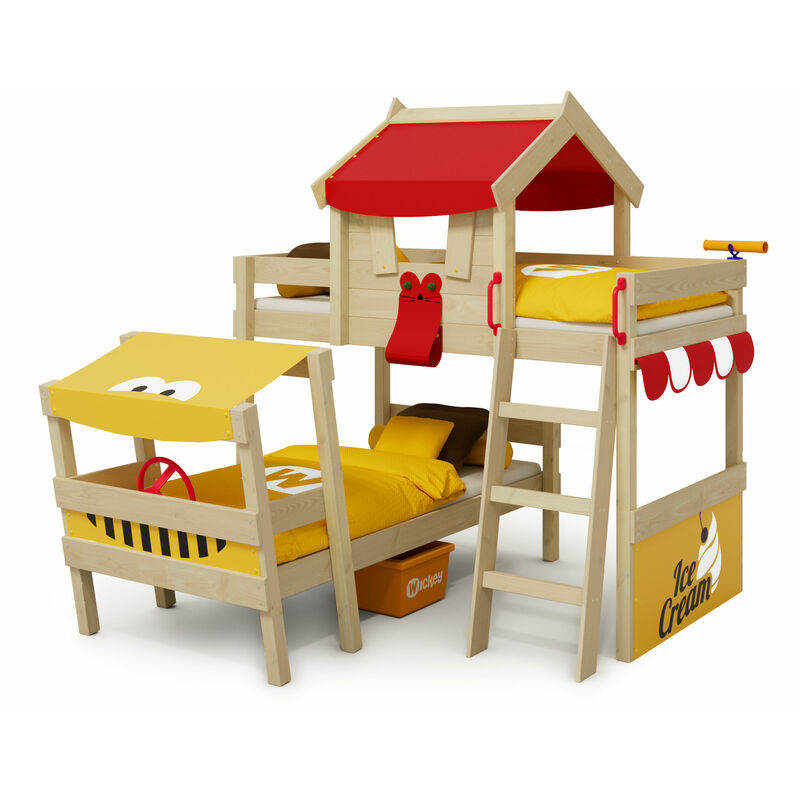 Kid's bed, bunk bed Crazy Trunky - canvas cover loft bed 90 x 200 cm - red/yellow - red/yellow - Wickey