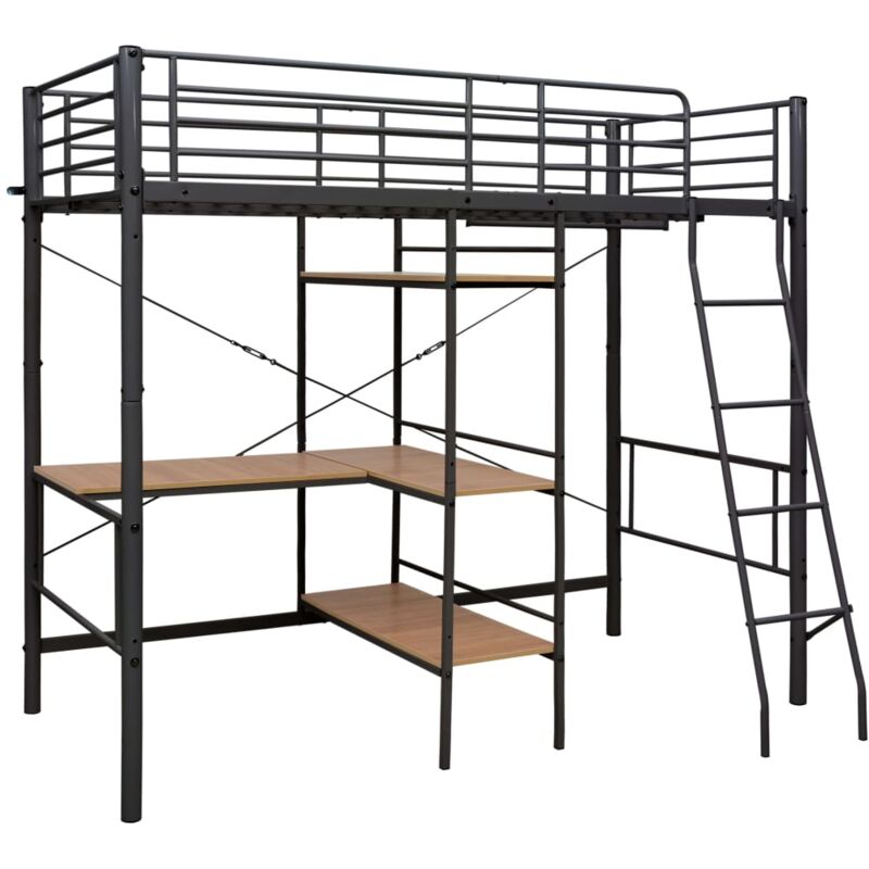 Bunk Bed with Table without Mattress Grey Metal 90x200 cm vidaXL