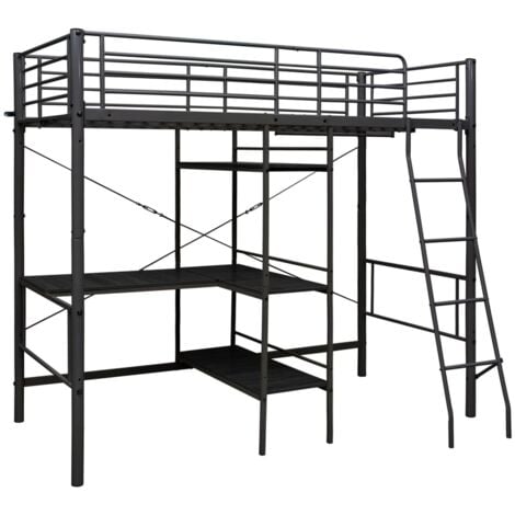 Bunk Bed with Table without Mattress Black Metal 90x200 cm vidaXL