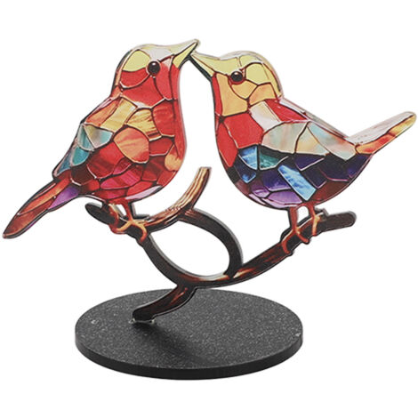 Bunte Acryl-Vogelfiguren für Schreibtisch, Zuhause oder Büro – Flache, naturgetreue Tierfigur, 2 Vögel auf einem Ast