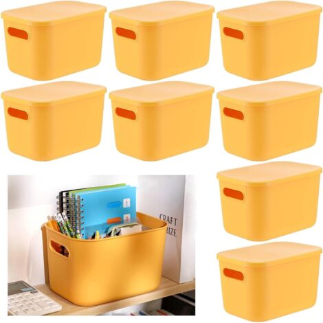 Bunte Aufbewahrungsboxen mit Deckel, stapelbare Aufbewahrungskörbe aus Kunststoff mit Griffen für Regale, Büros, Spielzimmer, Arbeitszimmer, 8 Stück