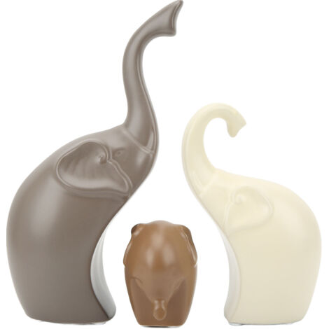 Bunte Elefantenskulptur aus Keramik, 3-teilig, wasserfest, weiß, moderner Stil, für das Büroregal