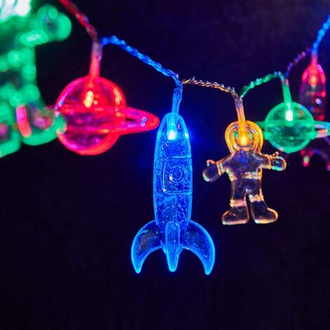 Bunte LED-Lichterkette, batteriebetrieben, 3 m, 20 LEDs, LED-Lichterkette für Kinderzimmer mit Raumschiff-Astronauten-Anhänger für Weihnachtsgeburtstagsfeier