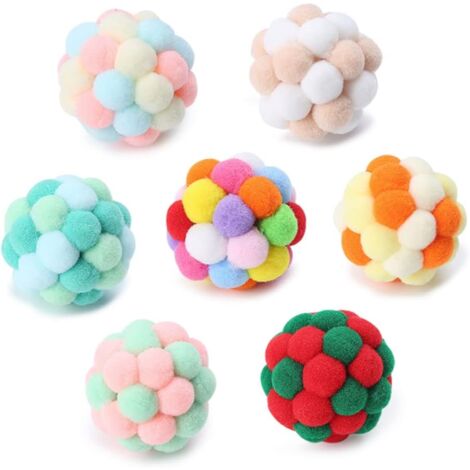 Bunte Plüsch-strengste Katze-Spielwaren 7 Toy Kitten Pompoms,Colorful Cat Plush Ball Cat Colorful Balls with Bell, Plush Ball for Cat Chewing Training