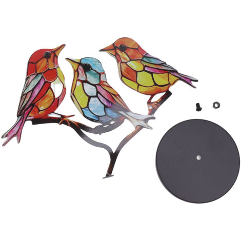 Bunte Vogelornamente aus Schmiedeeisen fürs Büro – 3 Vögel auf einem Ast, Heimdekoration