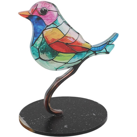 Bunter Acryl-Vogel auf Ast – Flache und lebendige Tischdekoration für Zuhause oder Büro – Einzigartige Tierfigur