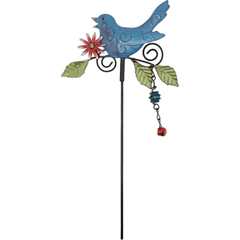 Bunter Metallvogel für Gärten und Terrassen: Fantasievolle Landschaftsdekoration mit Windspiel und Blumenstrauß [Größe: 25 cm] [Farbe: Mehrfarbig]