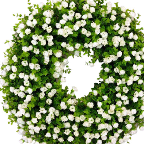 Bunter Türkranz im Landhausstil für festliche Dekoration - Mehrfarbiger PVC-Türkranz mit Butterblumen und Eukalyptus - 45 cm - Inklusive 1 Eukalyptuskranz