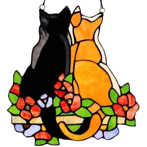 Buntglas-Katzenbild – Dekorativer Hänge-Sonnenfänger für Zuhause