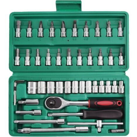 BUNTHAUS ( 1/4 Pouce)46PCS Coffret de Douilles et Embouts, Flexible Jeux de Douilles, Ensembles de Clés à Cliquet, Outil de Réparation de Véhicule Automobile 1/4 Pouce