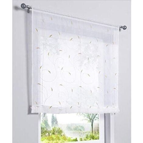 BUNTHAUS 1 Pièce Rideau de Fenêtre Broderie Floral Raffrollo Haut Qualité Voile Décoration de la Chambre Salle de Bain Balcon (Kaki, 80x100cm)-Ensoleillé