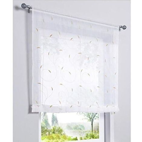 BUNTHAUS 1 Pièce Rideau de Fenêtre Broderie Floral Raffrollo Haut Qualité Voile Décoration de la Chambre Salle de Bain Balcon(Kaki,140x140cm)-Ensoleillé