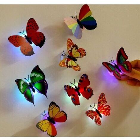 BUNTHAUS 10 Autocollants De Mur De Papillon Led Autocollants De Lampe Stickers Muraux 3D Décoration De La Maison, Lumière De Nuit