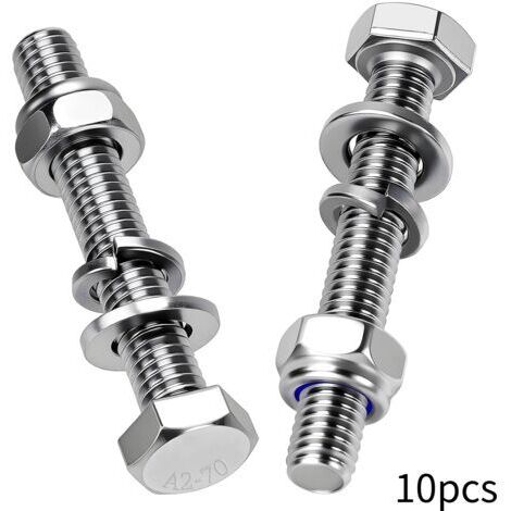 BUNTHAUS 10 Pièces Boulons à Tête Hexagonale M10x100 mm Boulon Inox A2 Vis et Boulon Vis à Métaux avec Écrous Rondelles pour Meubles Auto Vélos Bateaux Impression 3D Moto