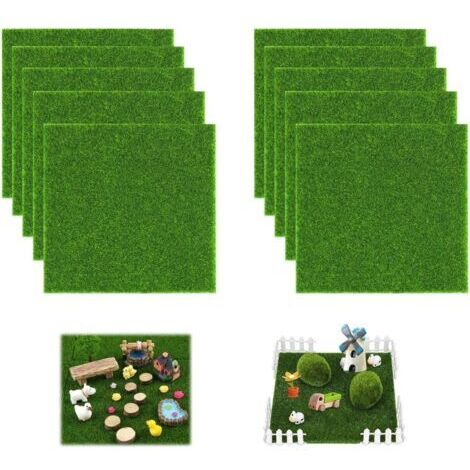 BUNTHAUS 10 Pièces Gazon Artificiel 15 x 15 cm, Fausse Pelouse Exterieur, Miniature Tapis Gazon, pour Décoration de Jardin, Balcon,Terrasse et Décoration Paysagère