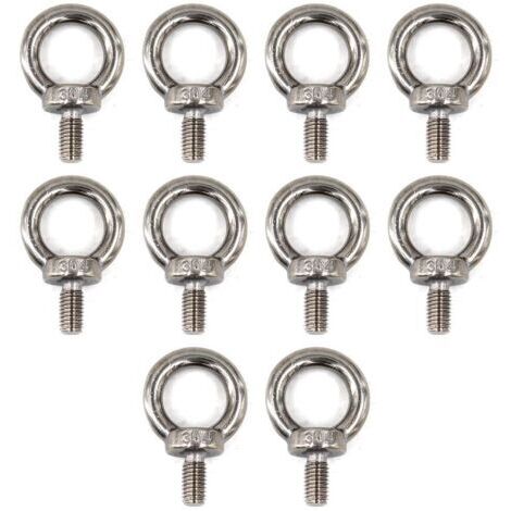 BUNTHAUS (10 Pièces) M6 Eye Bolt 304 Vis à anneau de levage en acier inoxydable