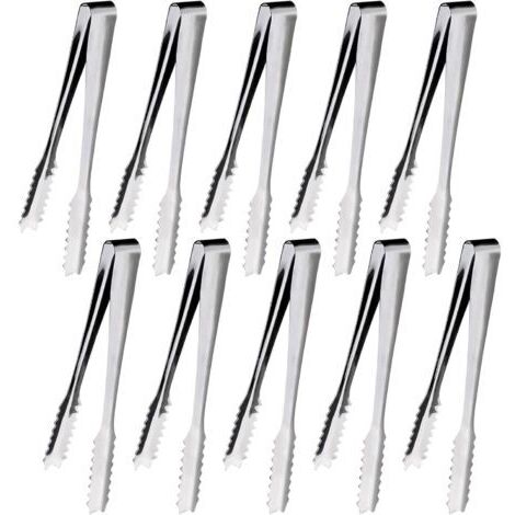 BUNTHAUS 10 Pièces Pince a Glacon, 15,2 cm Pince a Sucre, Pince Bonbon, Pince Inox, Pince à Sucre, Pour Sucre, Biscuit, Buffet, Café, Cuisine et Plus (Argent)