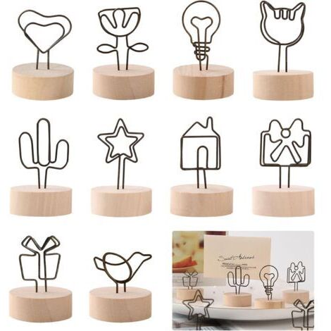 BUNTHAUS 10 Pièces Porte Photo, Porte Menu en Métal, Porte Nom Table en Bois, Porte Photo Pince, Porte Menu Mariage Mini, Porte Photo Sur Pied Porte Cartes de Table pour Mariages pour Mariages et Fête