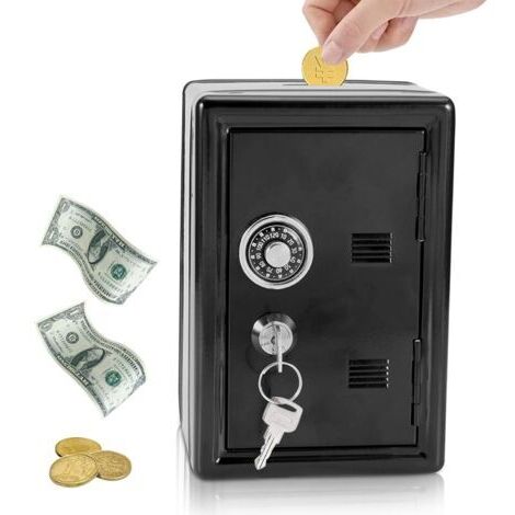 BUNTHAUS 10 x12 x18(Noir) Tirelire Coffre Fort avec Code, Petit Coffre Fort pour Enfants, Idéale pour Noël ou Un Anniversaire