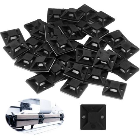 BUNTHAUS 100 Pièces Embases Adhésives pour Attaches de Câble, 23mm x 23mm, Support de Serre Câble Auto Adhésif en Plastique, Embase pour Collier de Serrage